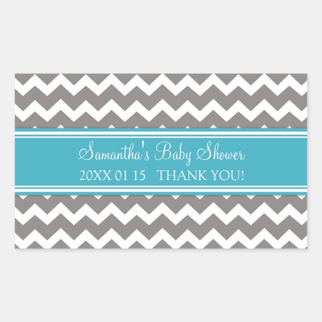 Teal Grey Chevron Baby Shower Favour Stickers (Front)