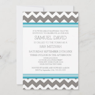 Teal Grey Chevron Bar Mitzvah Invitations
