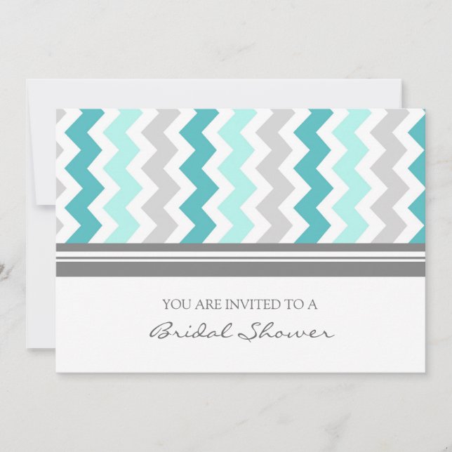 Teal Grey Chevron Bridal Shower Invitation Cards (Front)