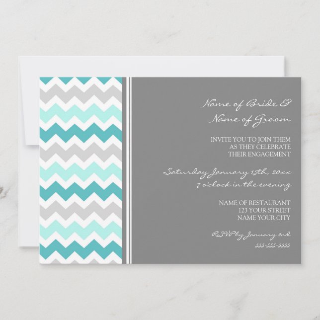 Teal Grey Chevron Engagement Party Invitations (Front)