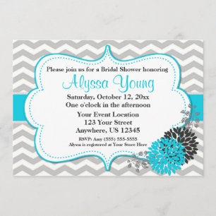 Teal Grey Chevron Invitation