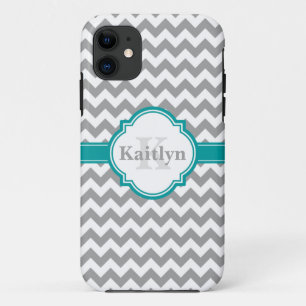 Teal Grey Chevron Pattern & Moroccan Quatrefoil iPhone 11 Case