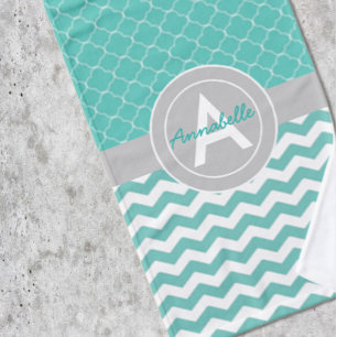 Teal Grey Chevron Quatrefoil Bath Towel Set