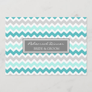 Teal Grey Chevron Rehearsal Dinner Party Invitation