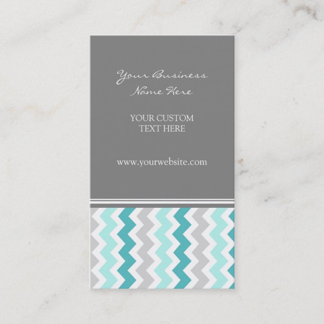Teal Grey Chevron Retro Business Cards (Front)