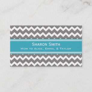 Teal Grey Chevron Retro Mum Calling Cards