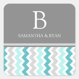Teal Grey Chevrons Monogram Envelope Seal