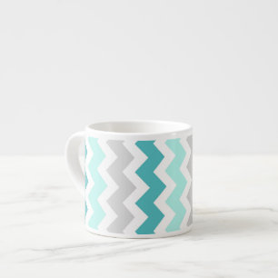 Teal Grey Chevrons Pattern Espresso Mug