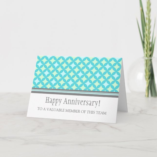 Teal Grey Circles Employee Anniversary Card (Front)