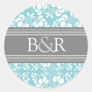 Teal Grey Damask Monogram Envelope Seal