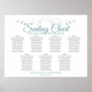 Teal & Grey Elegant 7 Table Wedding Seating Chart