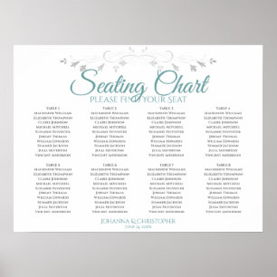 Teal & Grey Elegant 8 Table Wedding Seating Chart