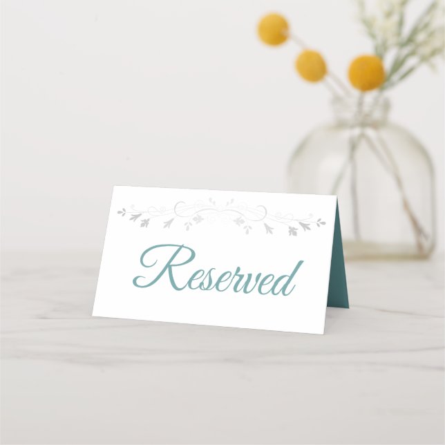 Teal & Grey Elegant Wedding Reserved Place Card (Front)