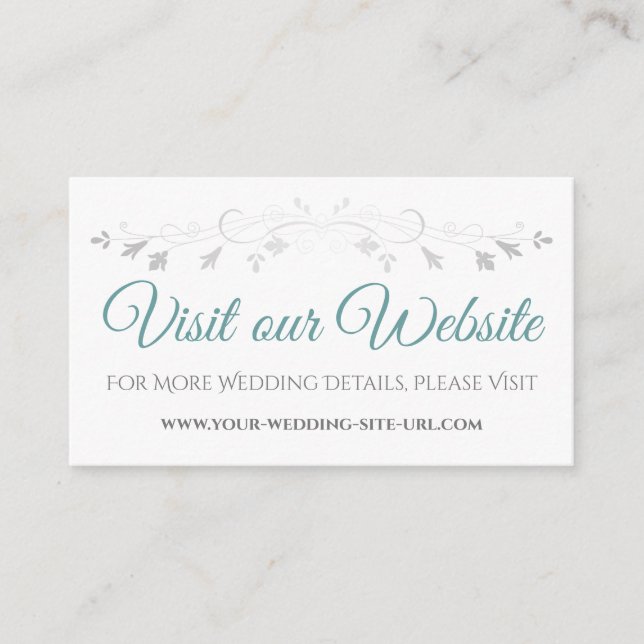 Teal & Grey Elegant Wedding Visit Our Website Card (Front)