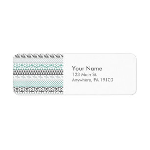 Teal Grey Geometric Aztec Tribal Print Pattern Return Address Label