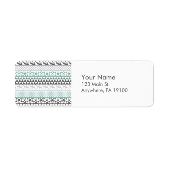 Teal Grey Geometric Aztec Tribal Print Pattern Return Address Label