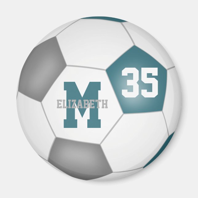 teal grey girls boys soccer team colours magnet (Front)