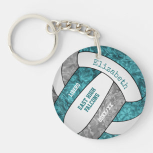 Teal grey girls custom name sports volleyball key ring