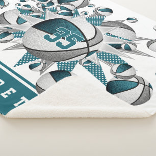 teal grey girls sports decor basketballs stars sherpa blanket
