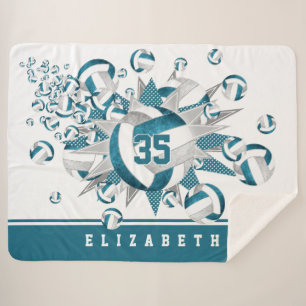teal grey girls sports decor volleyballs stars sherpa blanket