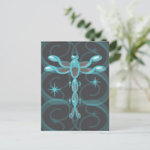 Teal, Grey, Glass Dragonfly with Stars Postcard