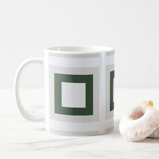Teal Grey Green Concentric Squares Geometric  Coffee Mug (With Donut)