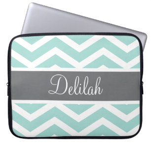 Teal Grey Grey Chevron Custom Laptop Sleeve