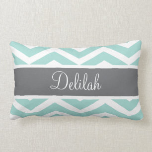 Teal Grey Grey Chevron Custom Lumbar Cushion