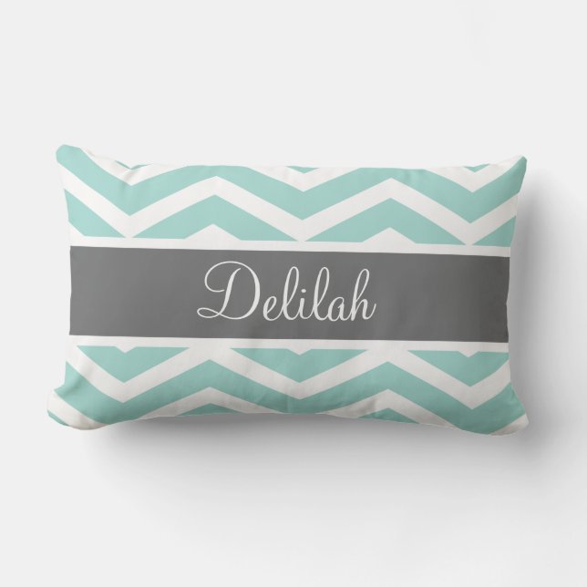 Teal Grey Grey Chevron Custom Lumbar Cushion (Front)