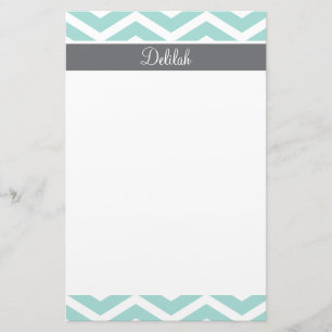 Teal Grey Grey Chevron Custom Stationery