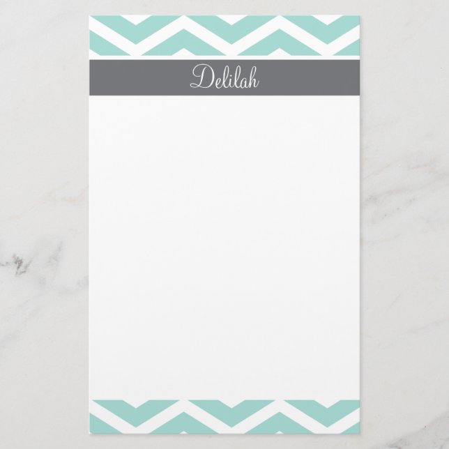 Teal Grey Grey Chevron Custom Stationery (Front)