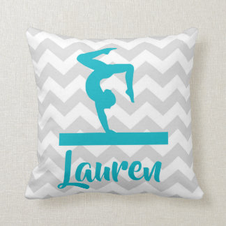 Teal Grey Gymnastics Throw Pillow