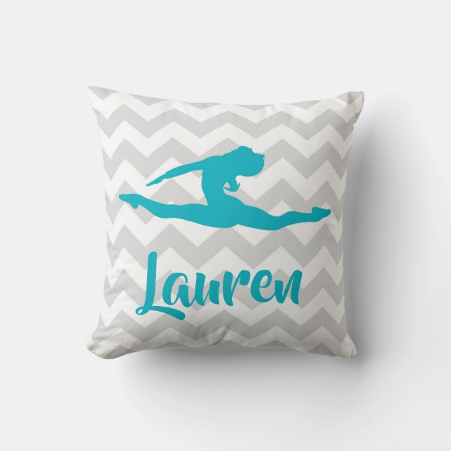 Teal Grey Gymnastics Throw Pillow (Front)