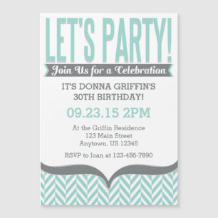 Teal Grey Modern Magnetic Birthday Invitations
