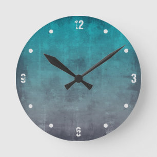 Teal Grey Modern Rustic omber Abstract Round Clock