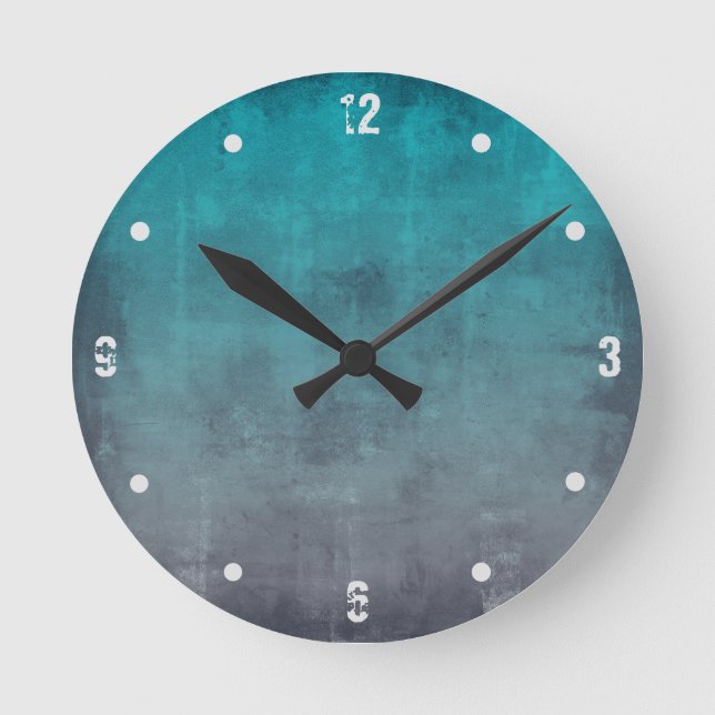 Teal Grey Modern Rustic omber Abstract Round Clock (Front)
