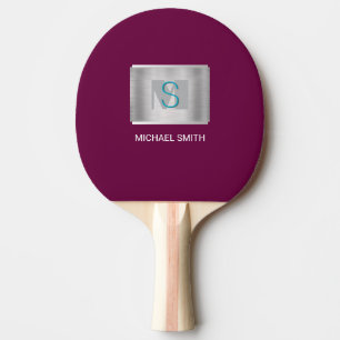 Teal & Grey Monogram, White Name Silver, Maroon Ping Pong Paddle