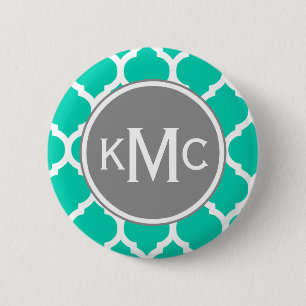 Teal Grey Moroccan Lattice 6 Cm Round Badge