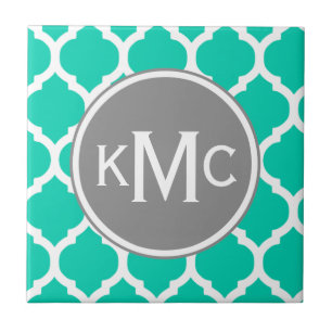 Teal Grey Moroccan Lattice Ceramic Tile