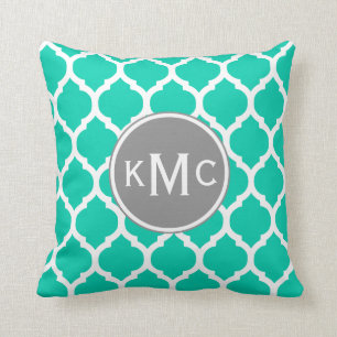 Teal Grey Moroccan Lattice Cushion