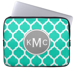 Teal Grey Moroccan Lattice Laptop Sleeve