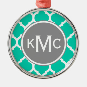 Teal Grey Moroccan Lattice Metal Tree Decoration