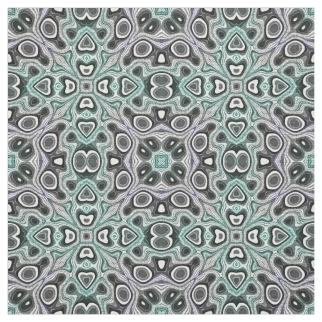 Teal Grey Purple Retro Chic Nouveau Mosaic Pattern Fabric (Swatch)