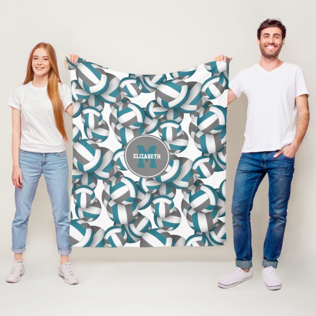 teal grey school team colours volleyballs fleece blanket (In Situ)