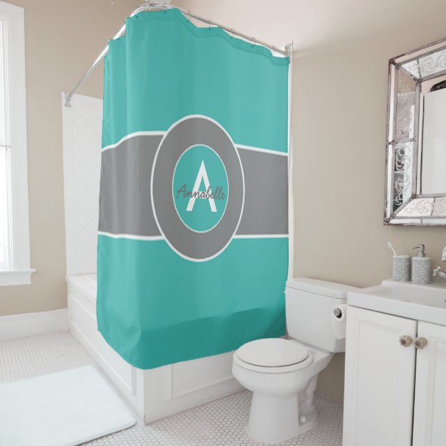 Teal Grey Shower Curtain (In Situ)