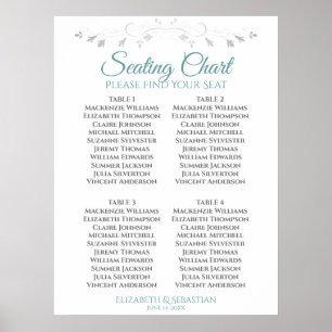 Teal & Grey Simple 4 Table Wedding Seating Chart