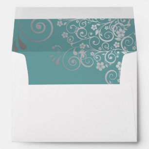 Teal & Grey Simple Elegant Filigree Wedding Envelope