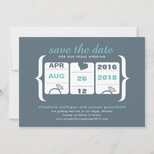 Teal Grey Slot Machine Wedding Save the Date