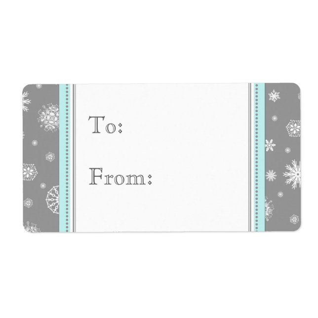 Teal Grey Snow Christmas Gift Tag Labels (Front)