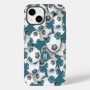 Teal grey soccer team colours kids sports pattern iPhone 14 case